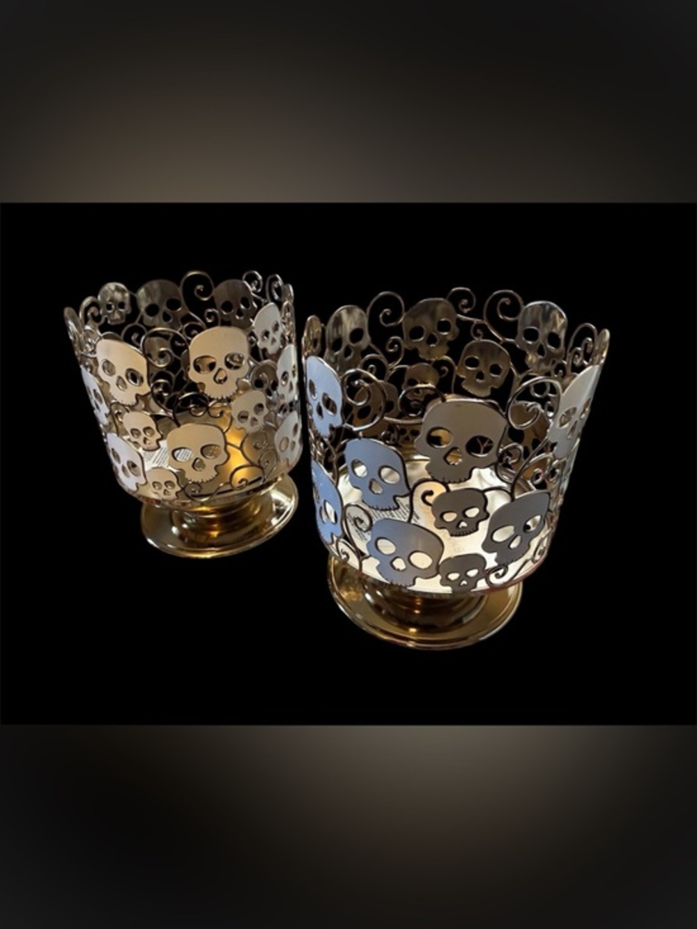 Bath and Body Works Skull Motif Metal Candle Holders Set